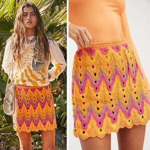 NEW Free People Heat of the Moment Crochet Skirt Almost Famous Small